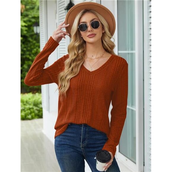 Women's Long Sleeve V-Neck Tops – Lightweight Fashion Tunic Sweaters - Picture 5 of 6